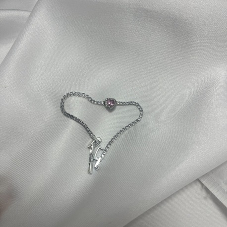 Pembe Kalp Taşlı Baget Bileklik – 925 Kaplama