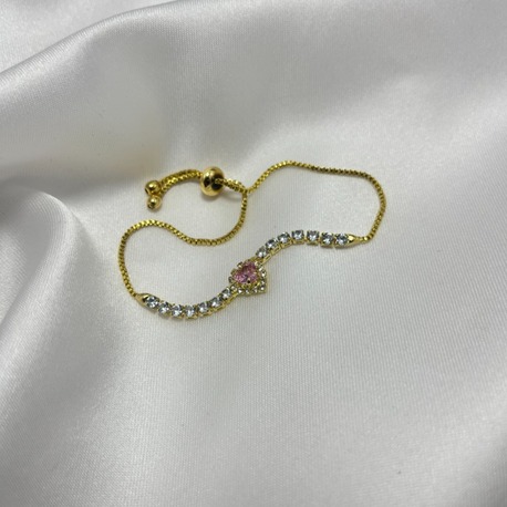 Pembe Kalp Taşlı Ayarlanabilir Gold Bileklik – 925 Kaplama
