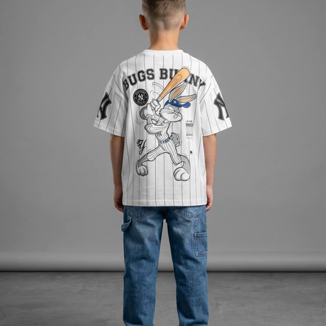 Child Bugs Bunny & NY Yankees Empirme baskı çocuk Tshirt beyaz 