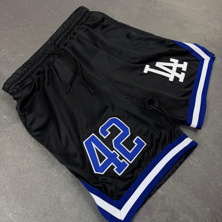 LA Dodgers #42 Nakış işleme Şort Siyah