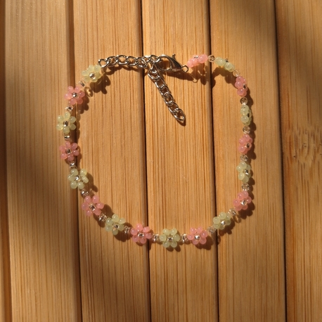Lea | Soft Pembe ve Yeşil Çiçek Bileklik