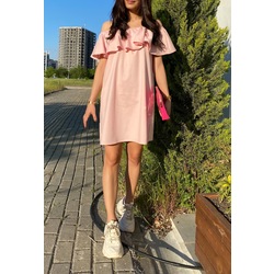 Pembe Düşük Omuz Elbise