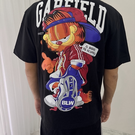 Garfield Oversize Siyah Tişört