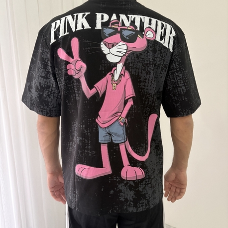 Pembe Panter Oversize Siyah Tişört
