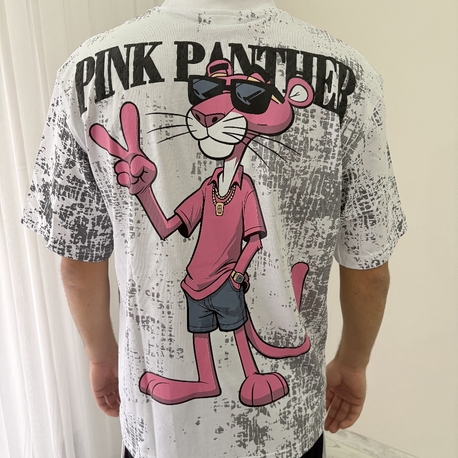 Pembe Panter Oversize Beyaz Tişört