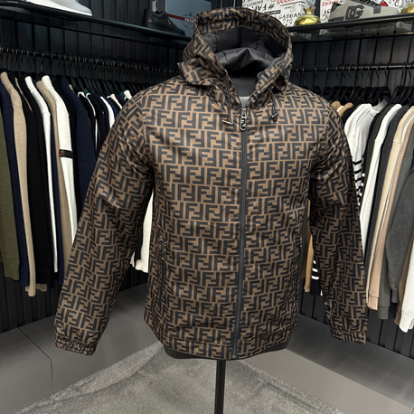 İTHAL FENDİ Kapüşonlu Yağmurluk (6262-Kahve)
