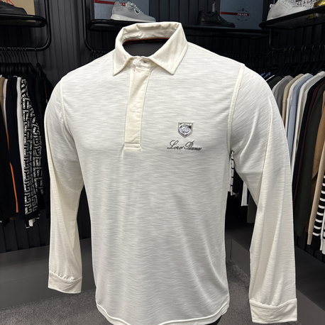 Outlet ürünü İthal Lora Piana Modal Kumaş Uzun Kollu Polo Yaka (8890-Beyaz)