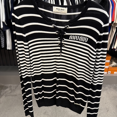 KADIN MIU MIU İPLİ Yaka Triko (Siyah)