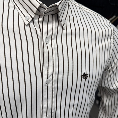  Etro Çizgili Poplin Gömlek (2128-Beyaz-Vizon)