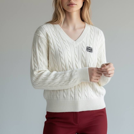 KADIN LOEWE V Yaka TRİKO (Beyaz)