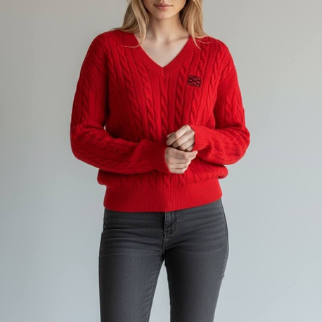 KADIN LOEWE V Yaka TRİKO (Kırmızı)