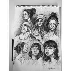 0003 -Kağıt üzeri tükenmez kalem portre eskizi - 29,7x42cm 300g/m2 - 7 Adet portre/ 02.04.23 