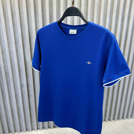 Kol Detaylı Pike Kumaş T-shirt  (15019-Sax Mavisi)