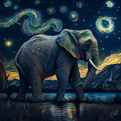 An Elephant in Starry Night