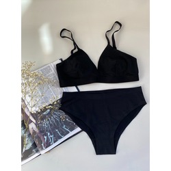 Lazer Kesim Siyah Yüksek Bel Bralet Takım