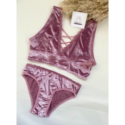 Pudra Kadife Bralet Takımı 