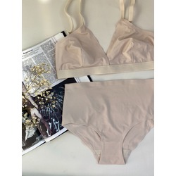 Lazer Kesim Ten Rengi Yüksek Bel Bralet Takım