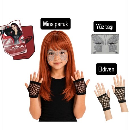 manifest zoktay aksesuar seti peruk saç + yüz taşı + siyah file eldiven