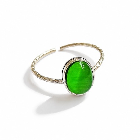 925 Ayar Kedi Gözü Taşlı Minimalist Ayarlanabilir Yüzük 