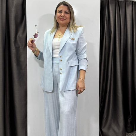 Keten Blazer Ceket Pantolon Takım