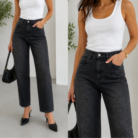 Taş Detaylı Mom Jean