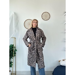 Leopar kaşe astarlı kaban
