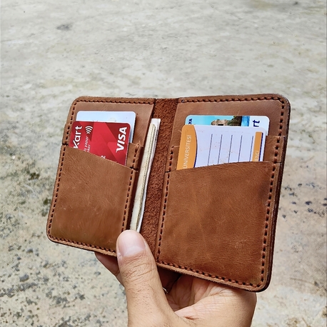Premium Dikey Deri Cüzdan-Açık Taba