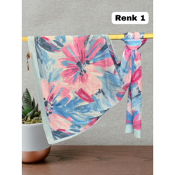 Pastel Çiçek Desen Bambu Kraş Şal (17 RENK) 1088