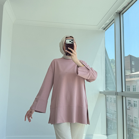 Yırtmaçlı sweat gül kurusu