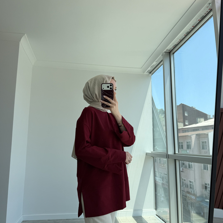 Yırtmaçlı sweat bordo