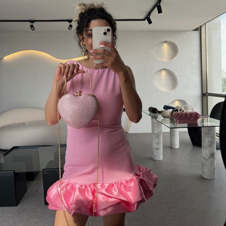 Coeur D'or Pembe Kalp Işıltılı Çanta