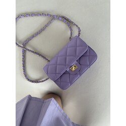 Lilac Kapitone Kumaş El ve Omuz Çantası