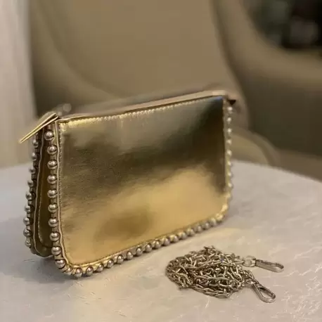 Lumira Parlak Gold Zincir Askılı Çanta