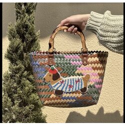 Snoopy Vintage Desenli Dokuma Tote Bambu Çanta