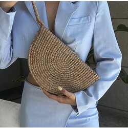 Hasır Clutch Çanta Vizon El Yapımı