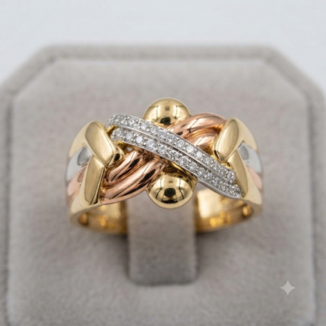 18K tricolored gold 6 band DİAMOND puzzle ring  