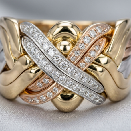 14K yellow gold 8 band DİAMOND puzzle ring  
