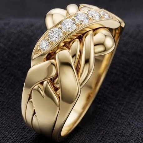 18K yellow gold 5 band DİAMOND puzzle ring  