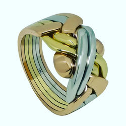 8K SOLID TRICOLORED GOLD 6 BAND PUZZLE RING 
