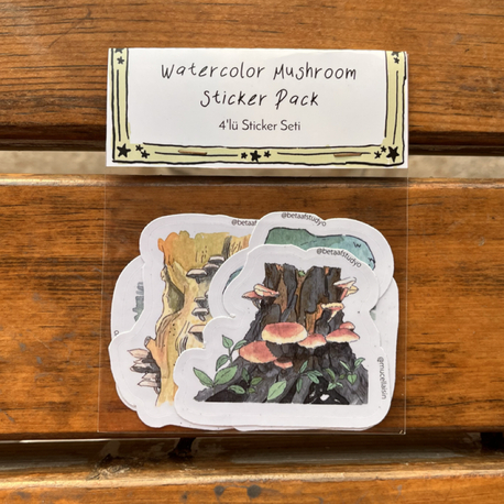 Watercolor Mushroom Sticker Pack - 4’lü Sticker Seti
