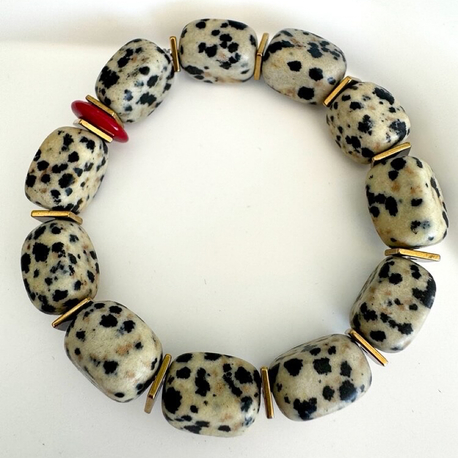 No. 917 / Spotted Luck - Mercan Detaylı Dalmaçyalı Jasper Bileklik