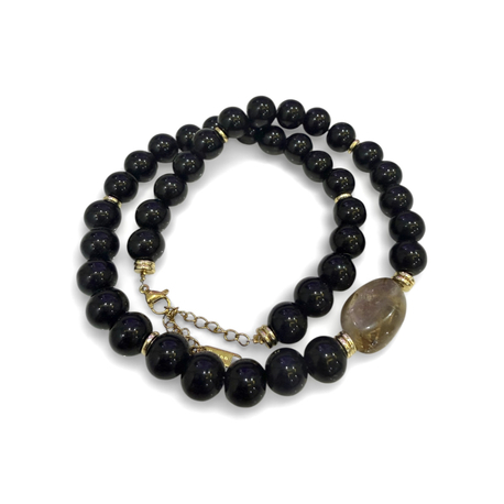 Onix & Golden Rutil Kuvars Kolye  
