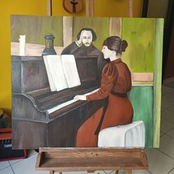 Piyano Çalan Kadı Yağlı Boya Tablo
