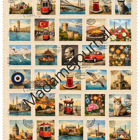 40adet İstanbul temalı pullar (etiket)