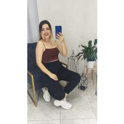 Kahverengi ip askılı crop