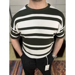 Yeşil Beyaz Kalın Çizgili Triko Tshirt