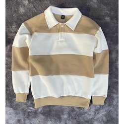 Çizgili, Yakalı, Düğmeli, 3 İplik Sweatshirt