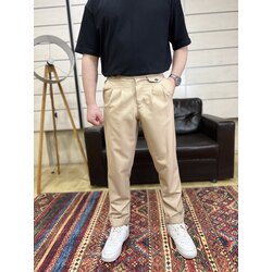 Krem, Pileli, Düğme Detaylı, Duble Paça, Kumaş Pantolon