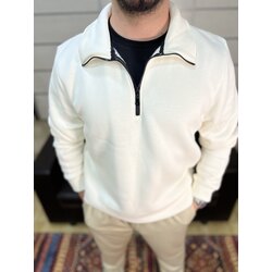 Fermuarlı, 3 İplik, Krem Sweatshirt