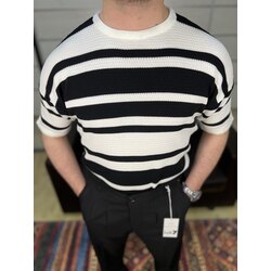 Siyah Beyaz Kalın Çizgili Triko Tshirt 